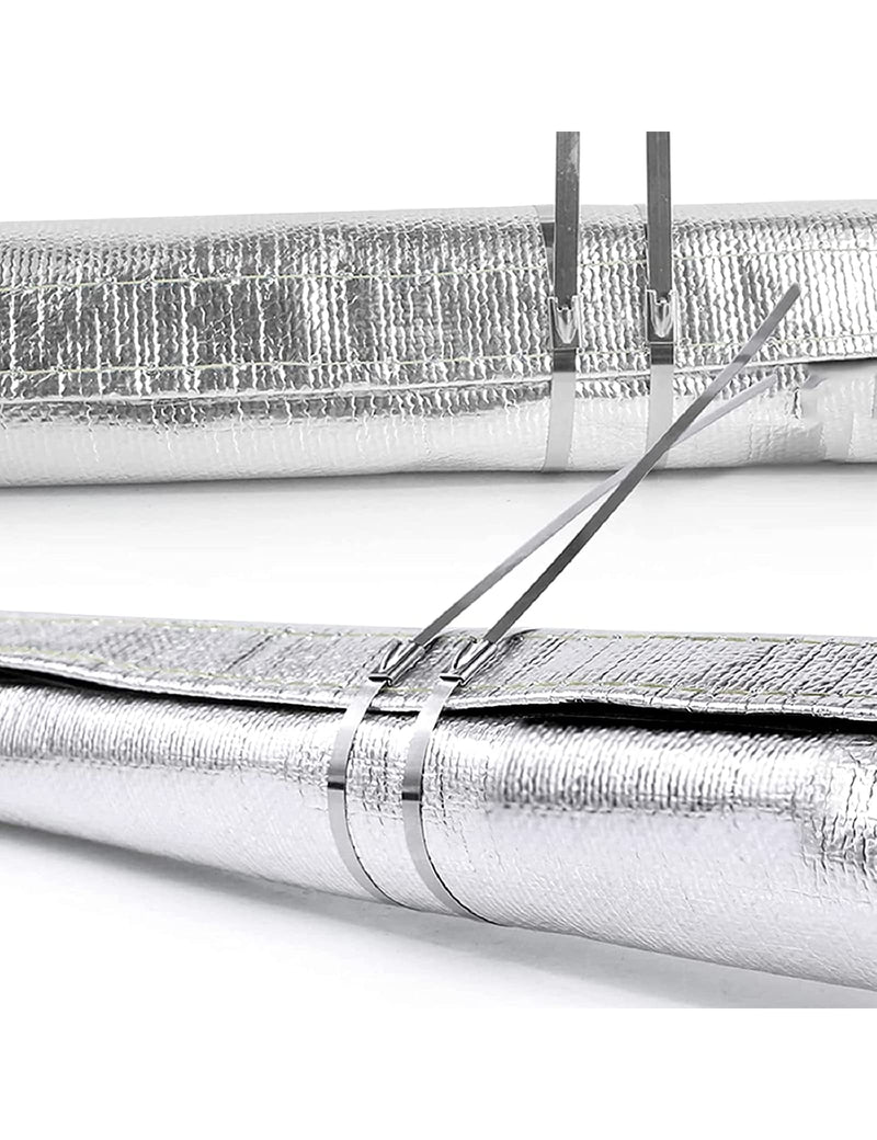 Heat Shroud Aluminized Sleeving Heat Shield Fuel line Wire Heat Sleeve for Ultimate Heat Protection Hose Wire Sleeving with 10PCS Stainless Steel Cable Metal Ties-Silve (1/2" I.D.X10FT)