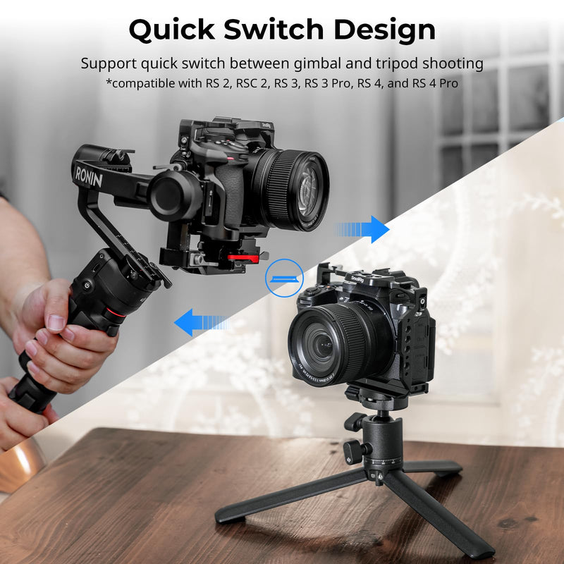 SMALLRIG Z50 II Cage for Nikon Z50 II, Aluminum Alloy Camera Cage with Dual Cold Shoe Mount, 1/4''-20 Threaded Holes, NATO Rail,QD Ports, Quick Release Plate for Arca-Swiss - 4980