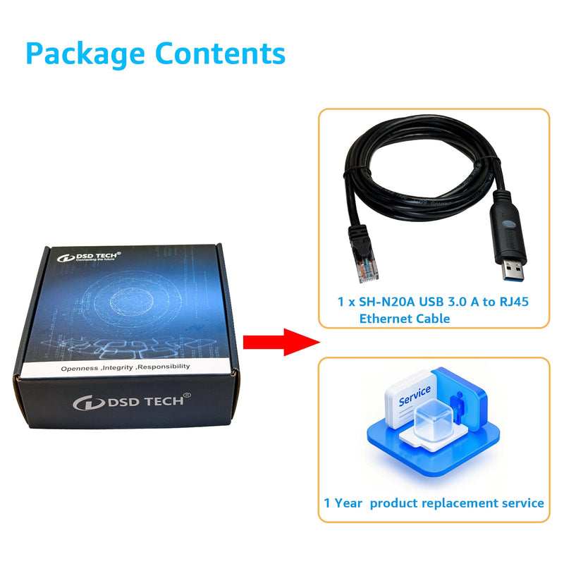 DSD TECH SH-N20A USB 3.0 to RJ45 Ethernet Cable, 1000Mbps, 6ft, Mac PC