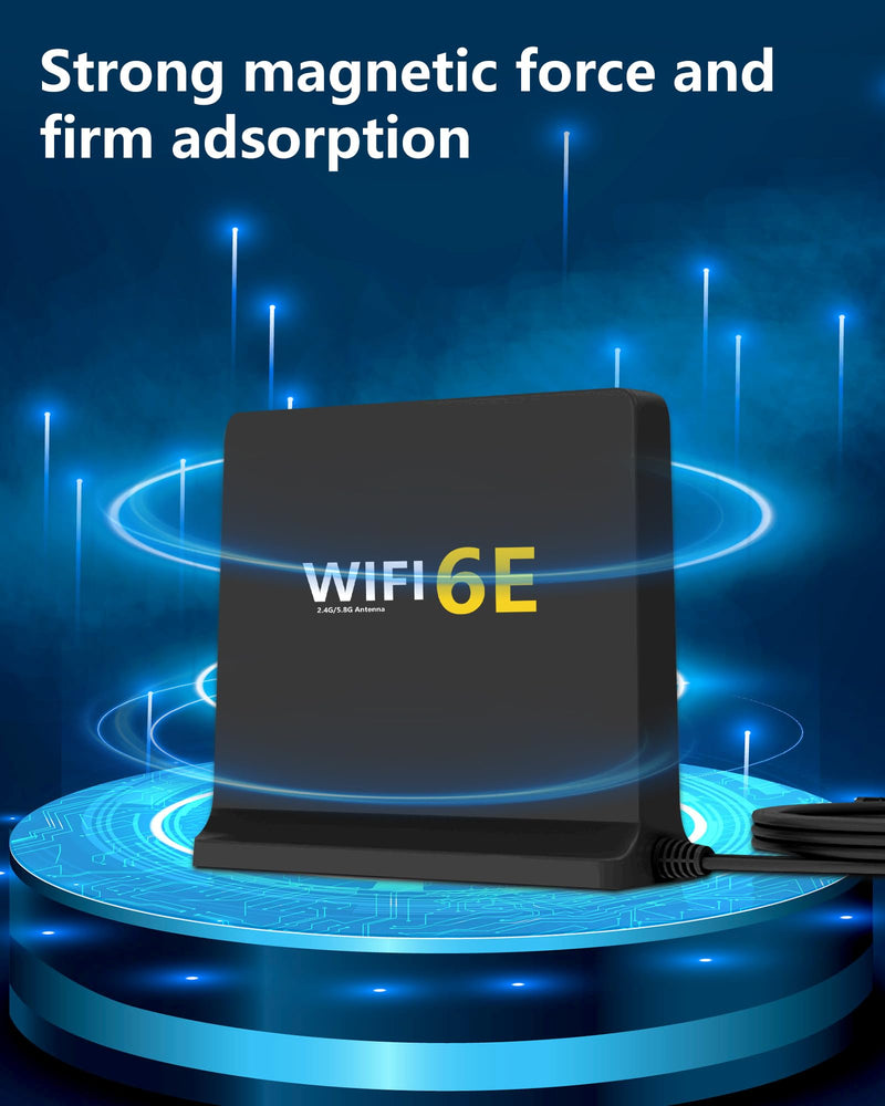 High Gain 12dBi WiFi 6E Antenna with Magnetic Base – Tri-Band 2.4GHz/5.8GHz/6GHz, 3FT RG174 Cable, RP-SMA Connector for Enhanced Signal on Desktop PCs and WiFi Routers Black