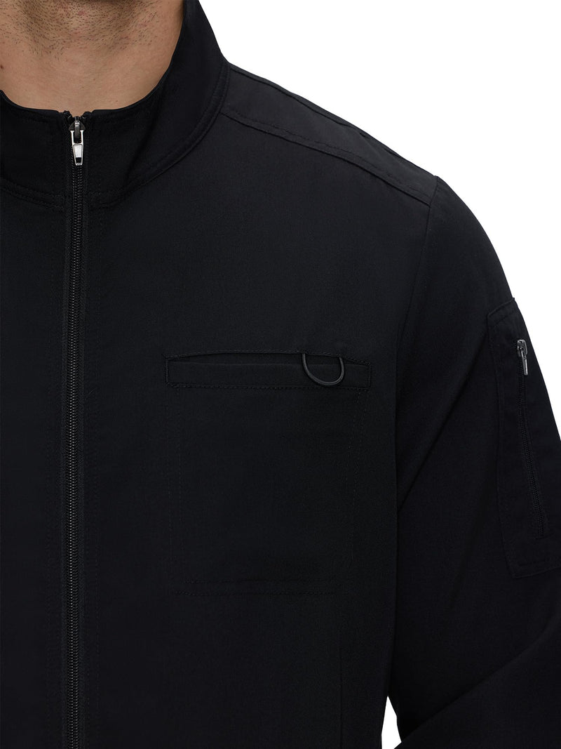 COZYFIT Scrub Jacket Men, Zip Front Men's Medical Scrub Jacket with 5 Pockets, Soft Stretch Fabric Large Black