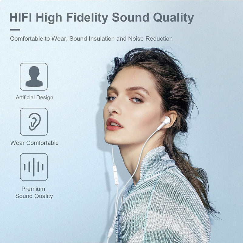 iPhone Wired Earbuds with Microphone and Volume Control, in-Ear Headphones | Plug-and-play wired earphones for iPhone with a built-in mic and volume control for calls and music, plus a comfy in-ear fit