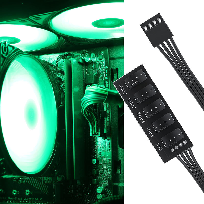 PWM Fan Splitter Hub Compatible 3PIN/4PIN 2 Pack 1 to 5 Splitter | Fan Splitter Cable Compatible Extension Cord for Computer 4-Pin and 3-Pin PC Durable Wire for Desktop Computer Cooling