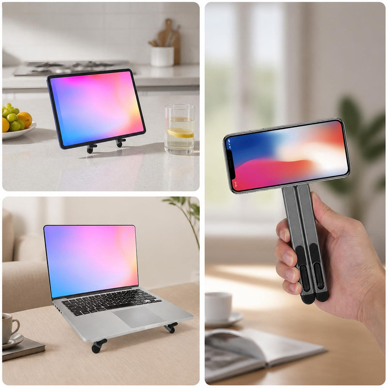 Multifunctional Magnetic Phone Stand, 8-Level Adjustable Height 4 in 1 Magnet Laptop Stand Foldable Portable Device Holder Compatible with Phone Laptops Tablets Desk & Car Use Accessories