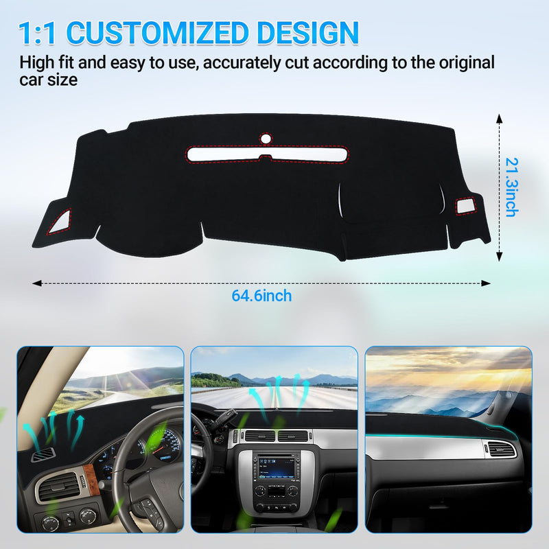 Dashboard Cover Dash Mat Compatible with GMC Sierra Chevy Silverado 2007-2013 Dash Covers - Models with Two Glove Boxes 2007-2013 Chevy Silverado