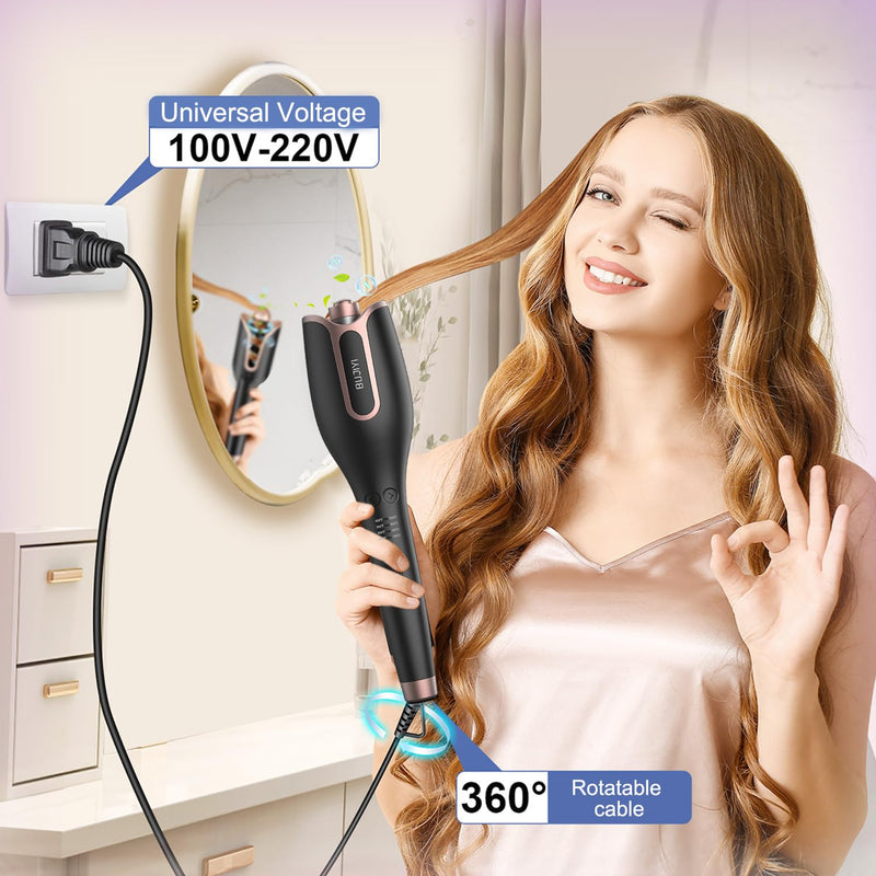 Hair Curler, Curling Wand, 4 Temperature Settings and 3 Heating Durations, Fast Heating Hair Curler for Long Hair (Black)