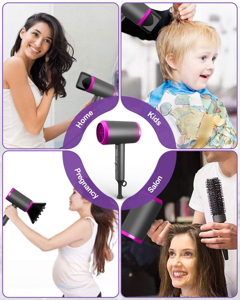  [AUSTRALIA] - Small Hair Dryer, Foldable Blow Dryer Ionic Hair Dryers with Diffuser & Concentrator for Quick Drying and Easy to Carry, Hair Dryer Set for Women & Man with Storage Bag, Suitable for Home, Travel Dark Grey