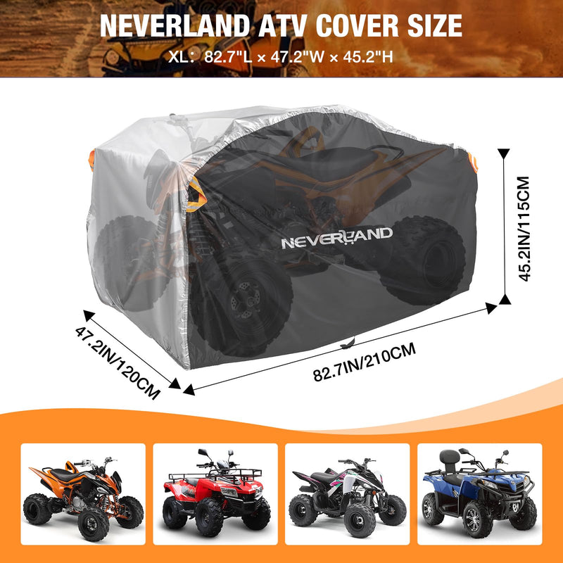 NEVERLAND Waterproof ATV Cover, Outdoor Heavy Duty Quad Cover Tear-Resistant 4 Wheeler Covers All Weather UV Protection for Polaris Sportsman Yamaha Honda Quad Bike (Silver & Black, XL) Silver & Black XL-82.7''L x 47.2''W x 45.2''H