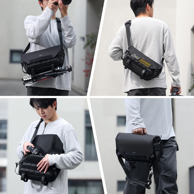 ULANZI BC08 Sling Camera Case 9L with Tripod Holder | Small Compact Camera Tactical Shoulder Bags for DSLR/SLR/Mirrorless Cameras, Water-Resistant Crossbody Bag Women Men, Black