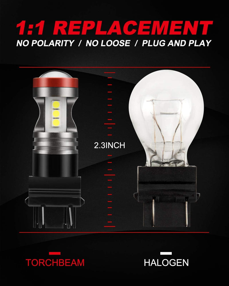 Torchbeam 3157 LED Light Bulbs 3600 Lumens with Projector Error-free For Reverse Back Up Lights DRL Brake Lights Fit 3156 3057 3056 4157 6500K Xenon White（Pack of 2） 3157 White