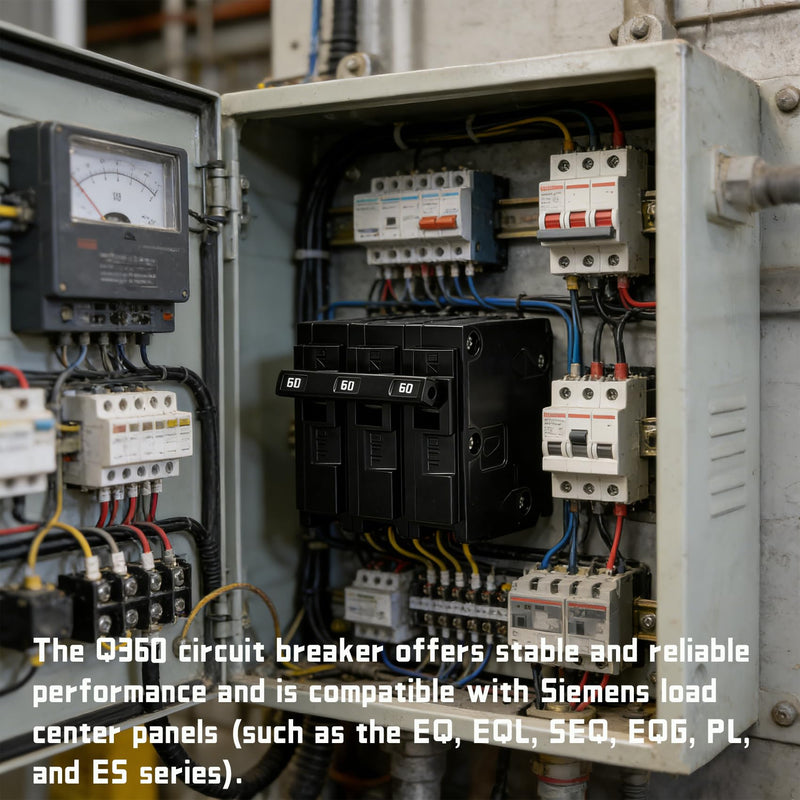 Q360 Circuit Breaker, 3 Pole 60-Amp, 120/240v, Fit for Siemens Type EQ, EQL, SEQ, EQG, PL and ES Series loadcentres.Plug-in Standard Circuit Breaker,Thermal Magnetic Protection.