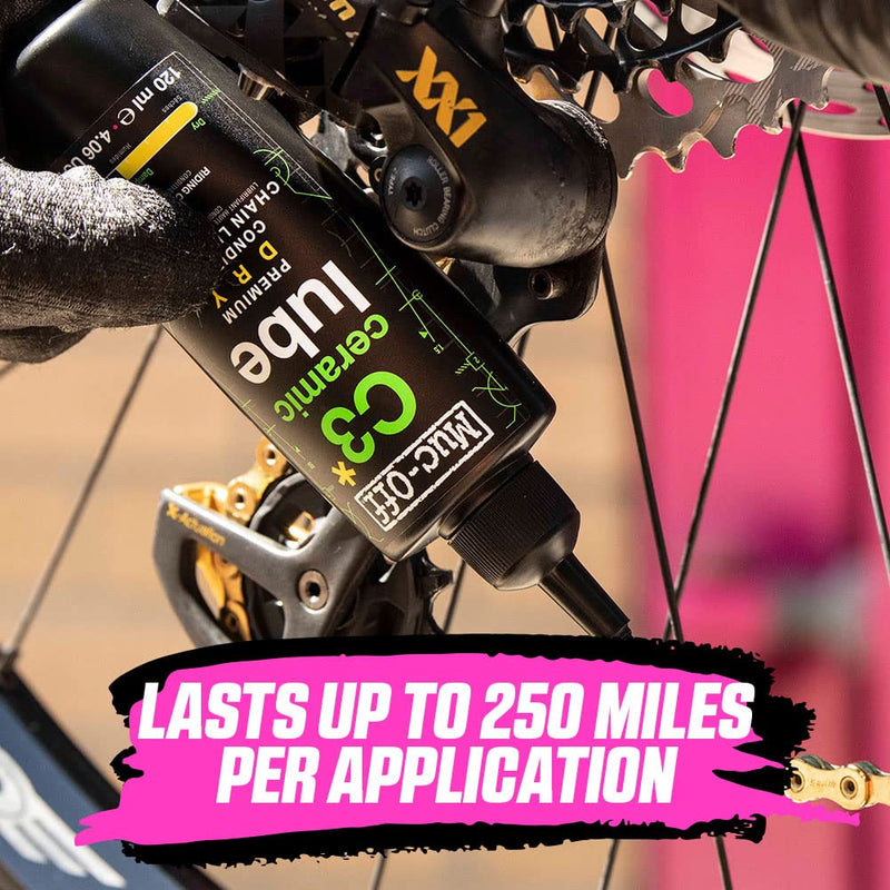 Muc-Off C3 Ceramic Dry Chain Lube, 120 Milliliters - Premium Bike Chain Lubricant with UV Tracer Dye - Formulated for Dry and Dusty Weather Conditions 120ml