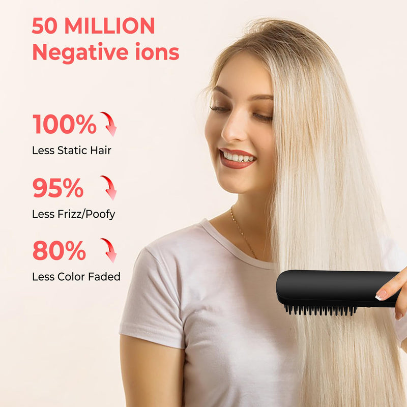 UKLISS Go Brush Pro Cordless Hair Straightener Brush, USB Straightener | Rechargeable Ceramic Styling Brush with 4 Heat Modes & LED Display, Portable for Travel & Everyday Use Black