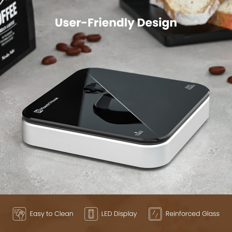 Rechargeable Mini Coffee Scale with Timer, Maestri House Espresso Scale, 2kg/0.1g Accurate Scale for Espresso and Pour-Over Coffee, Portable Digital Kitchen Scale with Automatic Timing（Black&Silver） Black&Silver