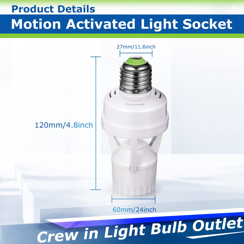 Hortsun 6 Pieces Motion Sensor Light Socket Smart Screw in Light Bulb Outlet Compatible with E26/e27 Motion Activated Bulb Holder Adapter Automatic Control for Garage Storage Room