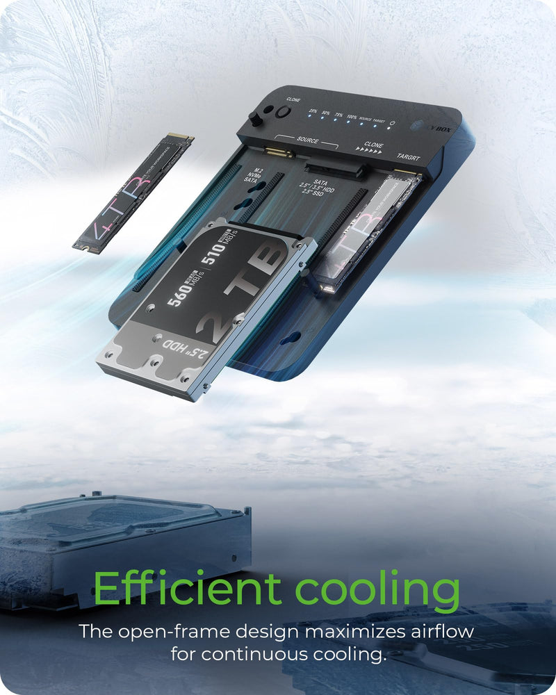 ICY BOX M.2 NVMe & SATA SSD/HDD Docking Station, USB-C 3.2 Gen 2 (10 Gbps) Hard Drive Clone Station & Reader Dual Bay for M.2 NVMe/SATA + 2.5”/3.5” SSD & HDD Converter, Offline Cloning, Tool-Free