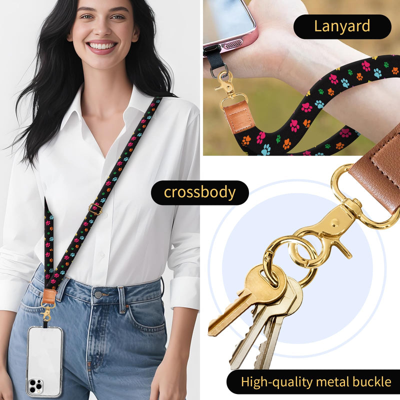 Phone Lanyard Crossbody Wrist Strap, Cute Cell Phone Lanyards for around the Neck Wristlet Wrist Strap Colorful Dog Paws