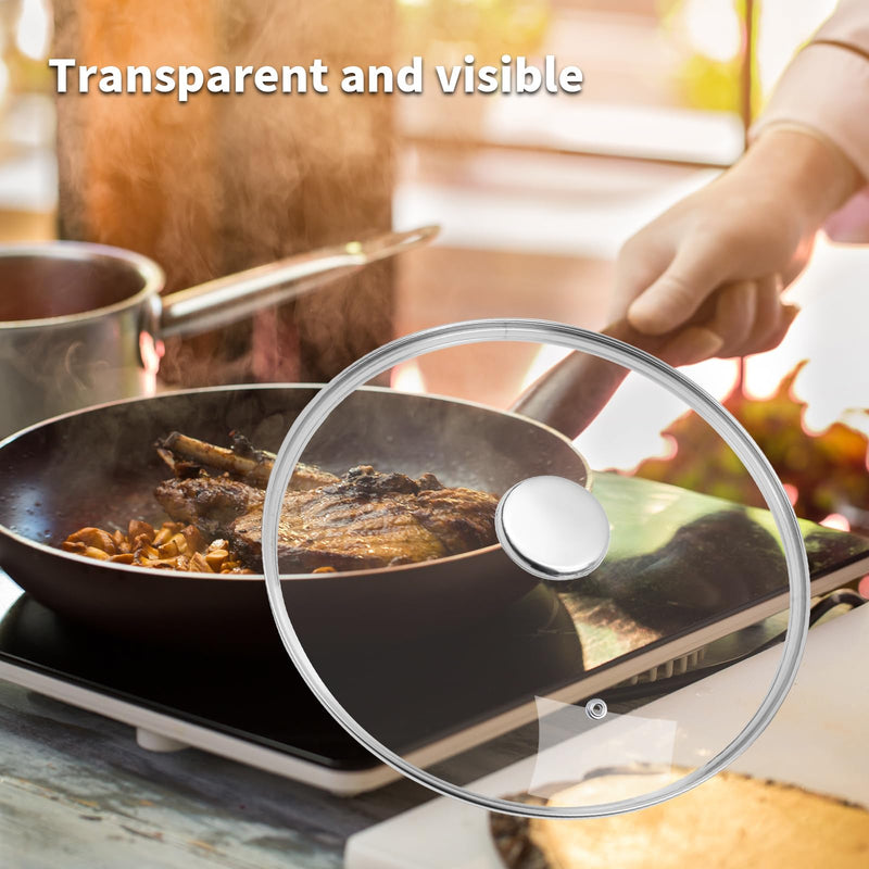 12.5" Tempered Glass Pan Lid with Steam Vent, Thickened to 4mm and Dishwasher Safe and Oven up to 480℉, Universal Lid Fit for Cast Iron Skillets, Frying Saute Pan, Cooking Pot 12.5 Inches Round and Silver