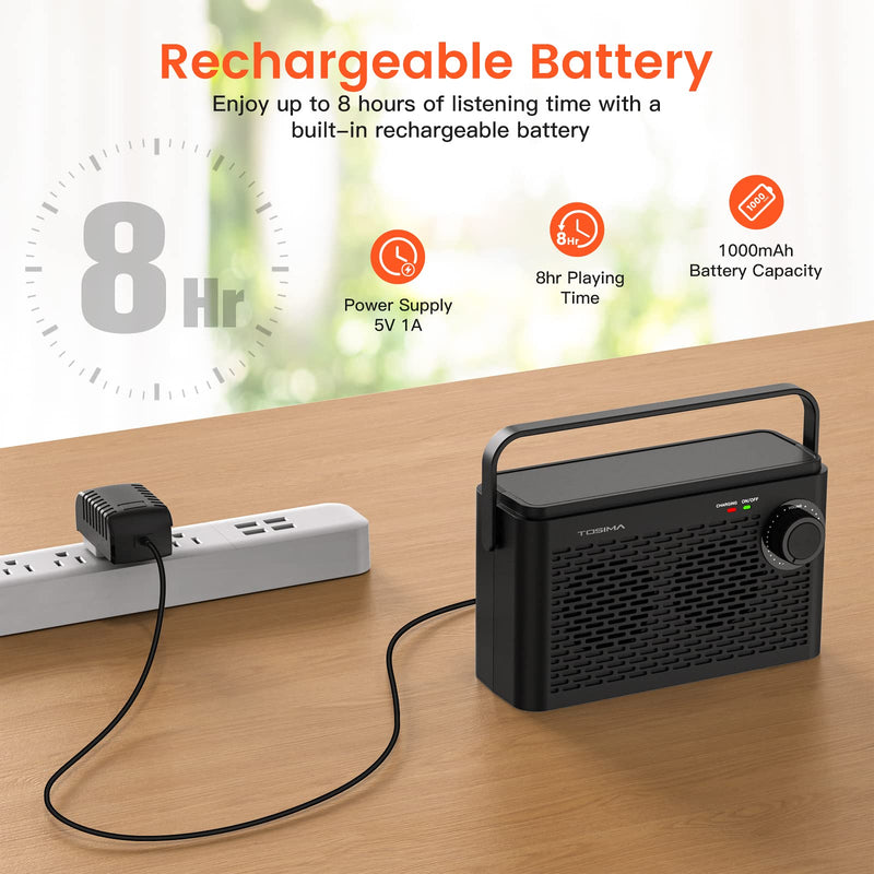  [AUSTRALIA] - Tosima TV-8000 Wireless TV Speakers- Voice Highlighting TV Speakers for Hard of Hearing, Seniors and Elderly, 1000mAh Rechargable Battery, 8-HR Playtime, 2.4G RF Transimitter, 100Ft Range Black