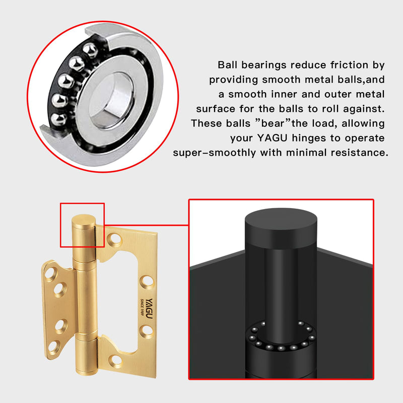 YAGU 3 Pack Non-Mortise Door Hinges - 4" × 3" inch Stainless Steel Bifold Door Hinge - Easy to Install and Heavy Duty with Sqaure Corners, Brushed Gold