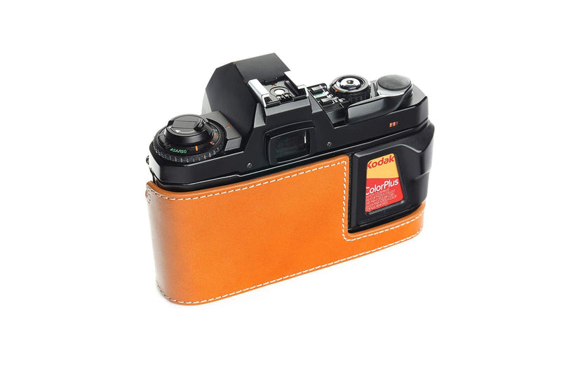 Pentax Super A Case, BolinUS Handmade Genuine Real Leather Half Camera Case Bag Cover for Pentax Super A Camera with Hand Strap (Yellow) Yellow