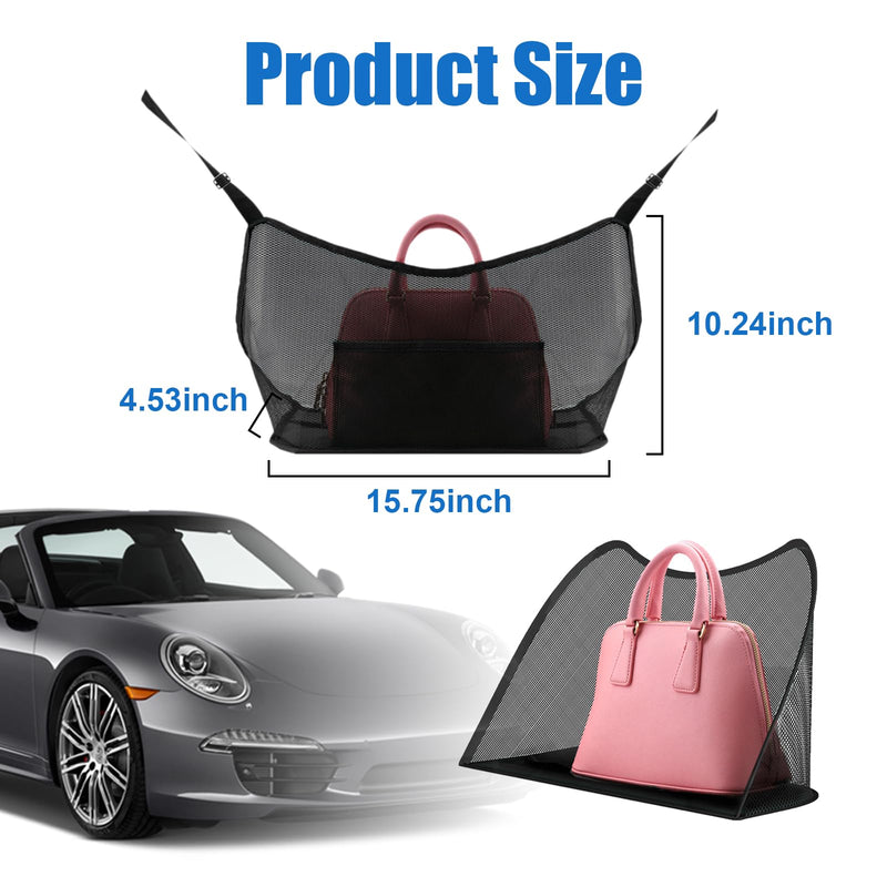Ziciner Car Net Pocket Handbag Holder, Organizer Mesh Bag Between Two Seat, Driver Storage Netting Pouch for Handbag Purse, Barrier of Backseat Pet Kids, Car Accessories for Women Men (Black) Black