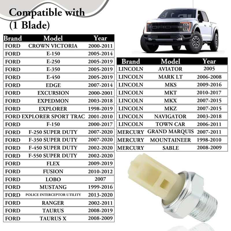 6U5Z9278D Engine Oil Pressure Sensor for Ford F150 00-17/ Explorer 98-99/ Ranger 02-11/ Mustang 99-16 1U5Z9278DA F8AZ9278DA 1U5T9278DA 1U5Z9278AA F75F9278CA Oil Pressure Sender Switch OPS Replacement