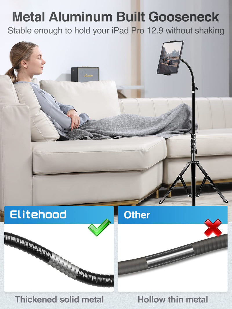 elitehood 72" Adjustable iPad Stand Floor, Heavy Duty Tablet Tripod Stand, Floor Tablet Tripod Holder for iPad Pro 12.9 Mini Air, iPhone and 4.7-13 inches Devices
