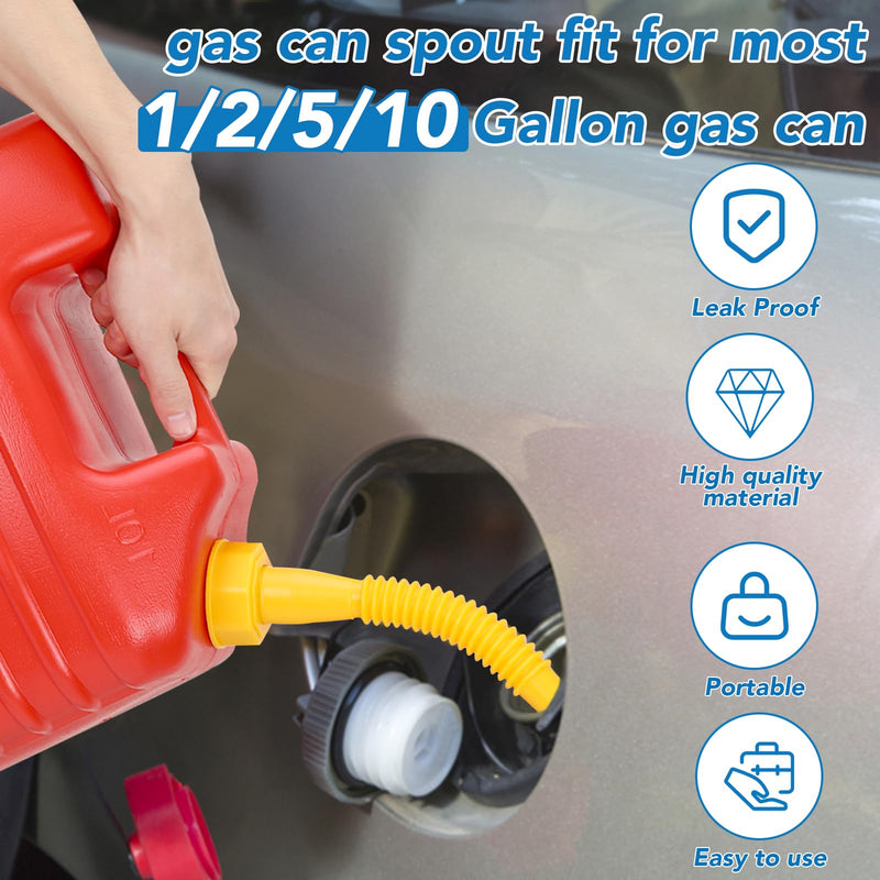 5 Kit Gas Can Spout Replacement Kit, Gas Can Nozzle Replacement, Flexible Pour Nozzle Fit For 1/2/5/10 Gallon Gas Cans, Fuel Can Spout Replacement (Yellow)