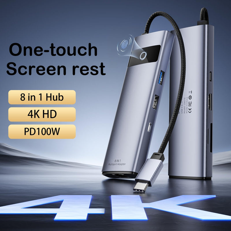 KAGO USB C to Ethernet HDMI Adapter,8 in 1 Docking Station Hub,USB-A 2.0/3.0,Type-C Data Ports,4K@30Hz HDMI,100W PD,SD/TF Card Reader,100M RJ45 for MacBook Pro/Air,iPad Pro,iPhone 15/Pro Max 8 in1