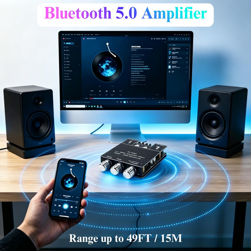 ZK-502MT Bluetooth Amplifier Board, 50W+50W with Treble and Bass Control | DC 9-24V, Bluetooth and AUX Inputs, Audio Amp Board for Home Audio DIY Wireless Speakers ZK-502MT