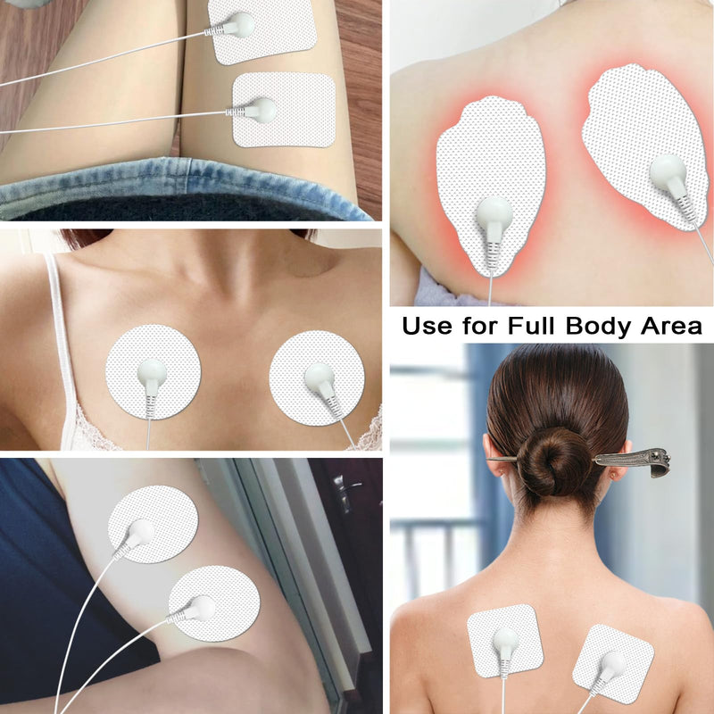 TENS Unit Electrode Pads 30PCS, 3.5mm Snap Replacement Pads Compatible with AVCOO, Belifu - 4 Assorted Sizes Reusable Self-Adhesive Electrodes for Muscle Stimulator Pain Relief