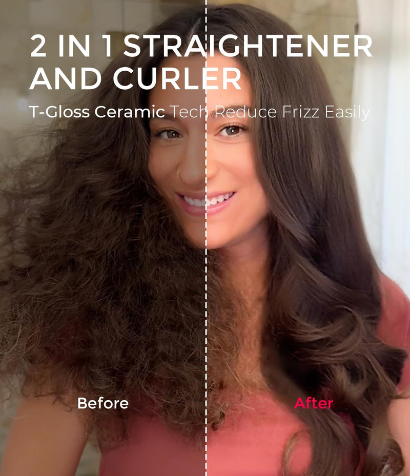 TYMO STYLUX Thermal Brush - Heated Round Curling Brush, Blowout Volumizer with Flexi-Fit Tech for Hair Styling, Curling Styler Tool, Hair Straightener and Curler 2 in 1, Dual Voltage, Gold, 1.7 Inch