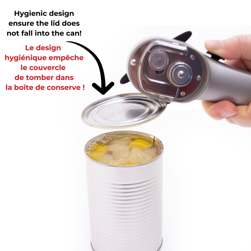 Starfrit Securimax Auto Can Opener - Patented Safe Edge Technology with Lid Lifter - Leaves No Sharp Edges on Lid & Can - Heavy Duty Non-Slip Knob - Grey