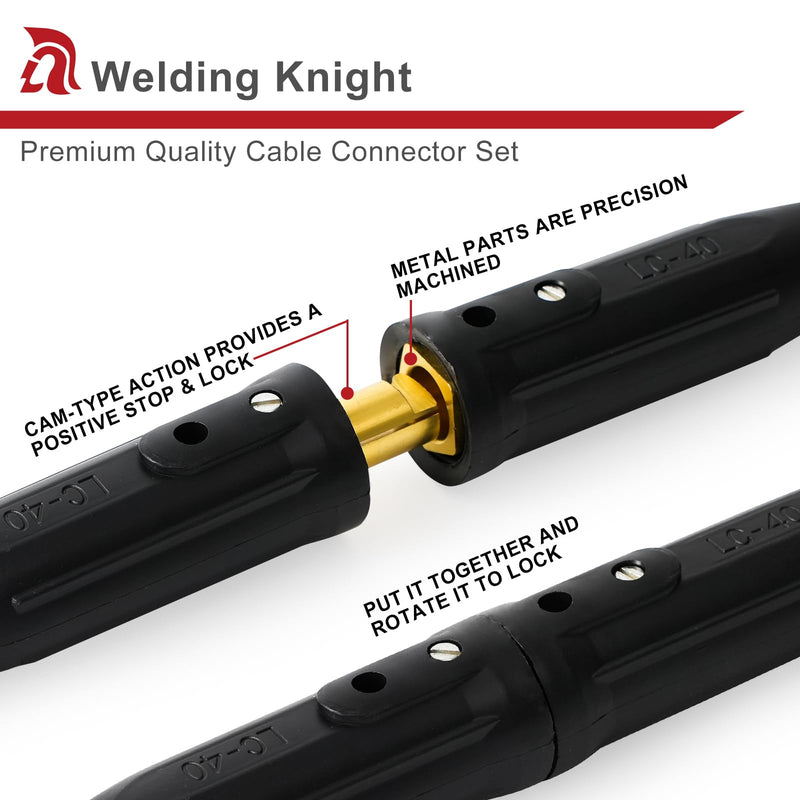 LC40 Welding Cable Connector Set Male and Female for 1/0 Thru 2/0 Cable Capacity 350 Amp 50-70 SQ-MM Black & Red 2-Set