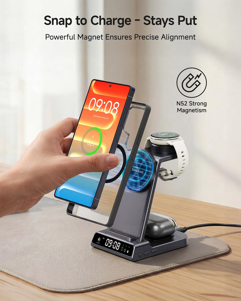 Charger for Garmin Watch, 3 in 1 Magnetic Charging Station for Samsung S26 | For Fenix, Venu, Forerunner, vivoactive, Instinct, Magnetic Charger for Galaxy Phones, for Galaxy Buds3/3 Pro, No Adapter