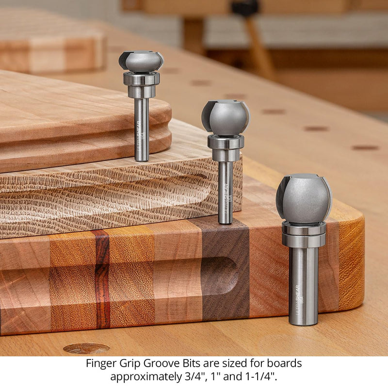 Finger Grip Groove Router Bit, 1/4 SH, 1" Boards, Template Pattern Bearing, Great for Serving & Cutting Boards, USA Made - US210FGGR