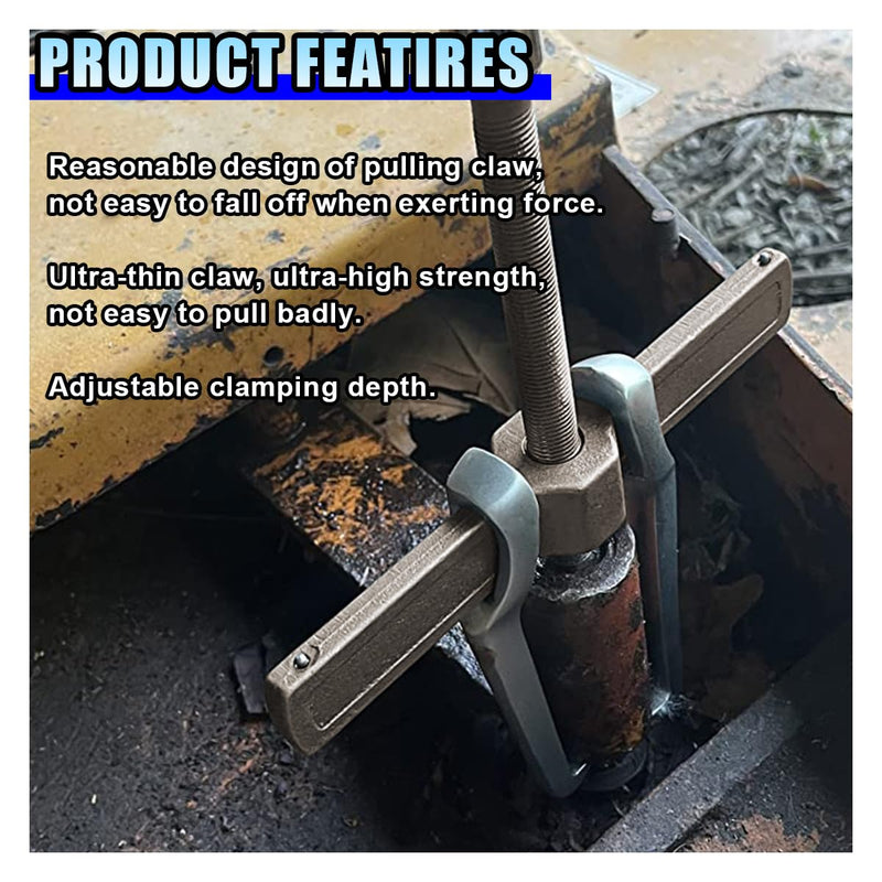 4'' 2 Jaw Bearing Puller, Adjustable Bearing Gears Removal Tool with Two Jaws for External Internal Pulling, Non-Slip Grip Gear Puller for Removal of Pulleys Flywheels Bearing
