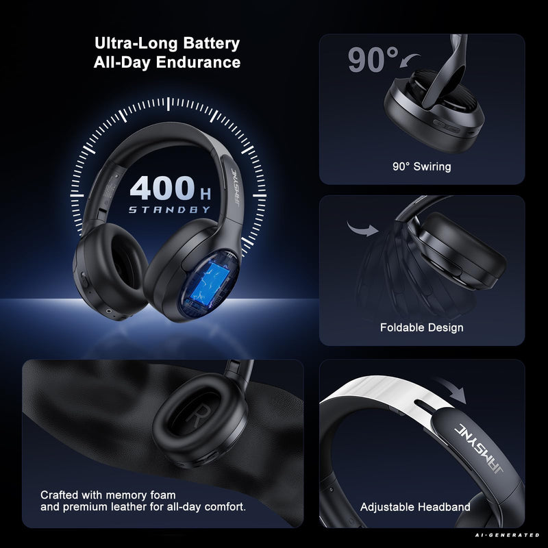Wireless Noise Cancelling Headphones, 120H Playtime, Over Ear Headphones | 45dB Hybrid active passive noise cancelling headphones, Bluetooth 6.0, balanced sound, soft ear cups, 120H travel office