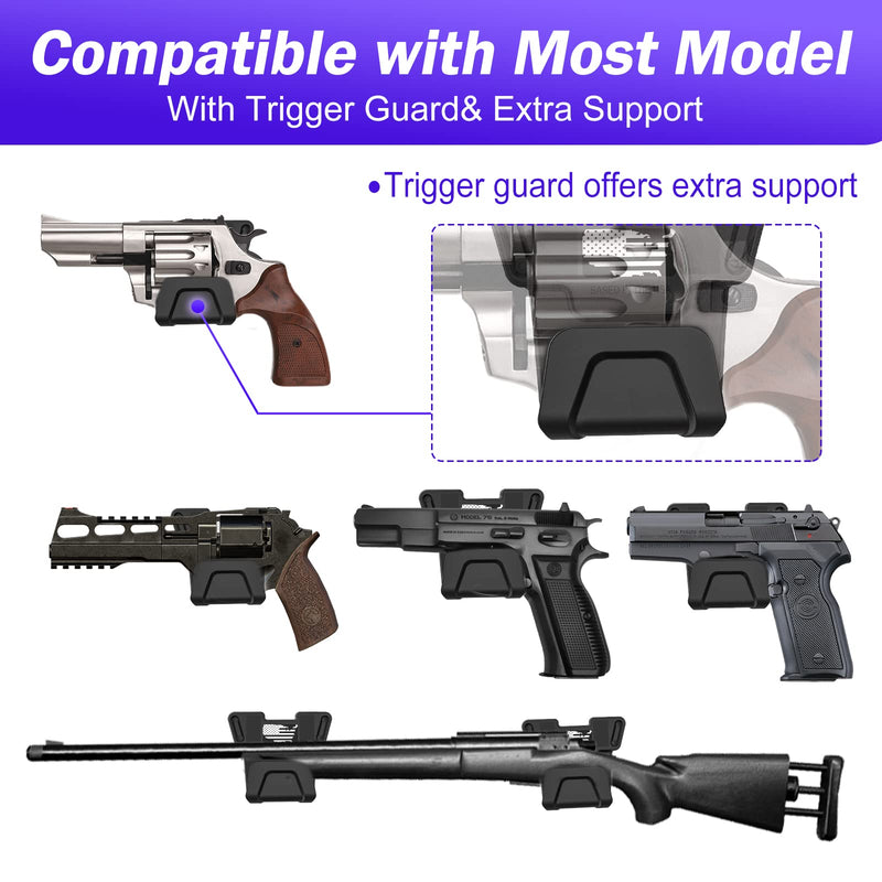 Upgrade Gun Magnet Mount with Safety Trigger Guard Protection for Most Guns, Magnetic Gun Holder Easy Conceal for Car, Safe, Vehicle, Desks, Walls, Handgun Rifle Shotgun, Revolver Magnetic Gun Mount - 2 PACK