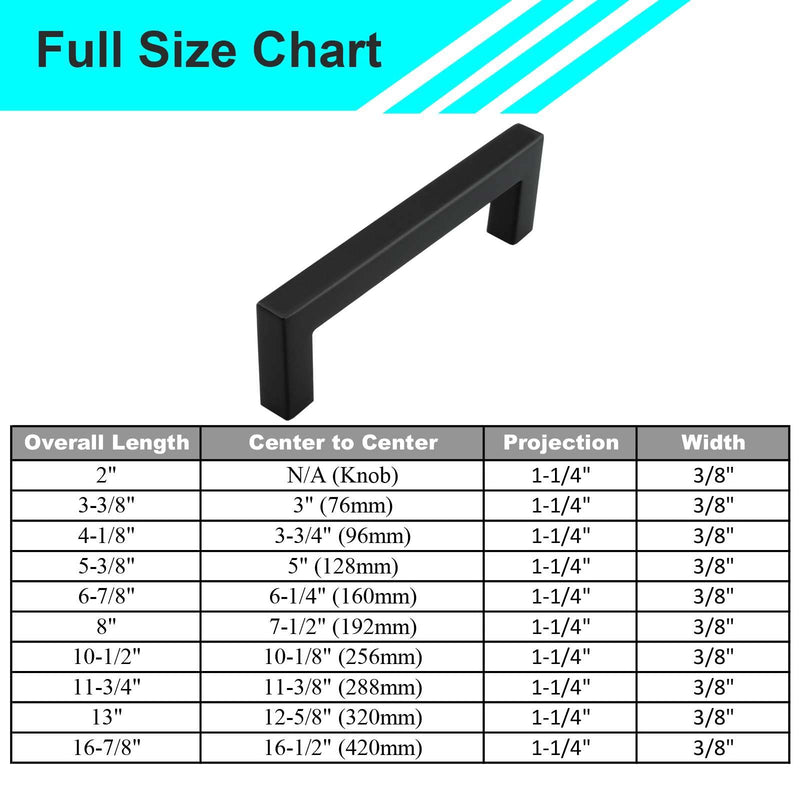 Modket 10 Pack Euro Square Cabinet Handle 304 Stainless Steel — 4-1/8" Overall Length, 3-3/4" (96mm) Hole Center, Matte Black 4-1/8" Length (3-3/4" [96mm] Hole Center) Pack of 10