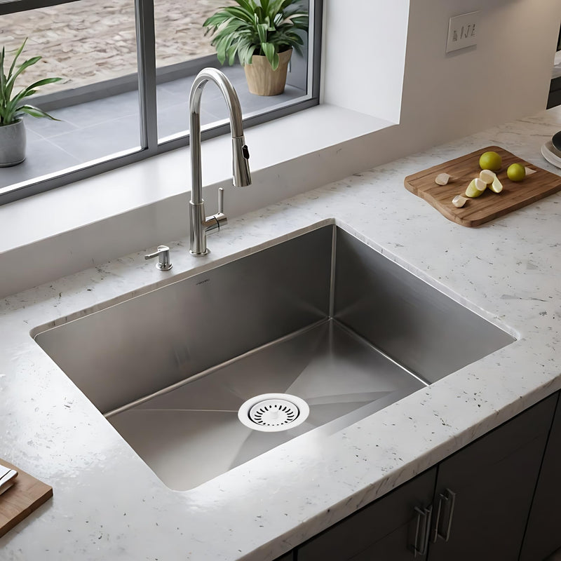 Westbrass D2082S-50 3-1/2" Extra-Deep Collar Kitchen Sink Waste Disposal Flange & Strainer Stopper, Powder Coat White