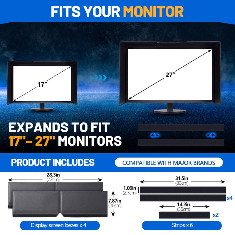 1 Set Adjustable Monitor Hood Sunshade, 17–27 Inch, Black PVC Screen Protector, Anti-Glare Shade, Expandable Light Blocker for Multiple Monitor Sizes, No-Tool Setup, Reduces Eye Strain 1