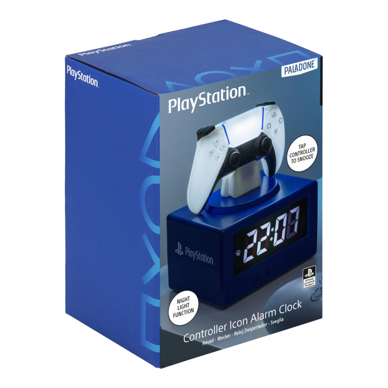 Paladone PlayStation DualSense Controller Alarm Clock with Night Light – Digital Gaming Clock for Kids, Teens, and Bedrooms – Official Licensed PlayStation Decor Small White, Blue