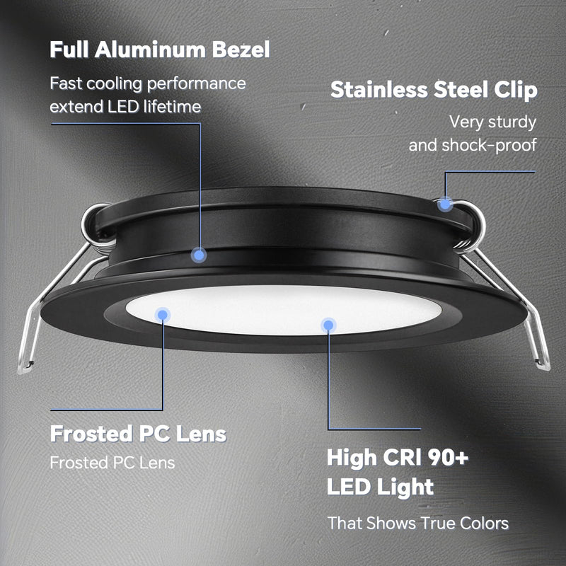 acegoo RV 2.75" Recessed LED Ceiling Light 12V Ultra-Thin Puck Light, Dimmable RV Lights Interior for Camper Van Truck Motorhome Boat Sailboat Roof Under Cabinet Lighting, 6 Pack (Black,Warm White) Black Finish Warm White