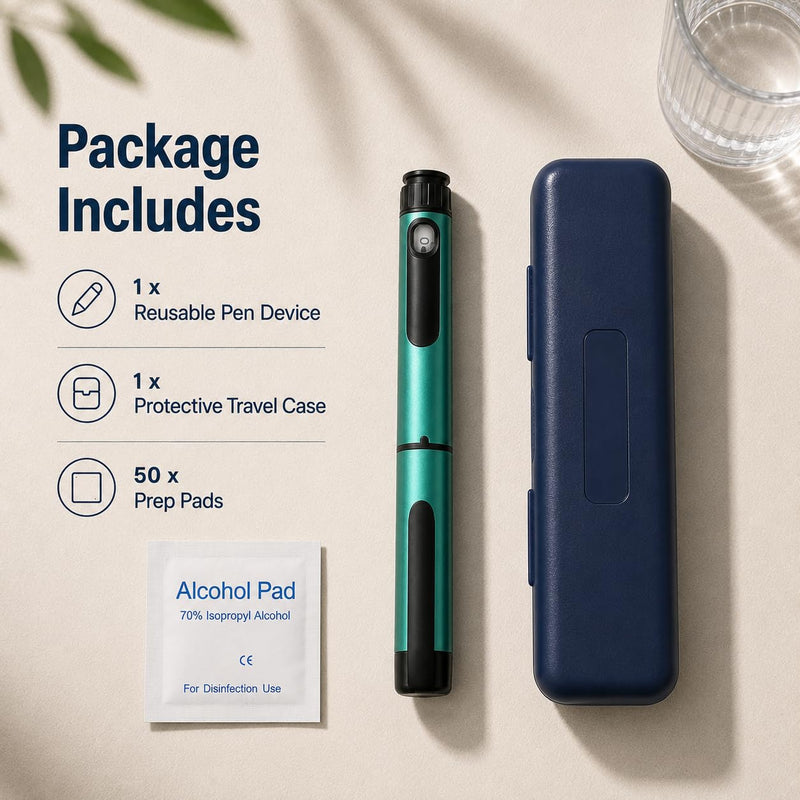 80 Unit Peptide Pen Injector, Reusable Peptide V1 Pens for 3ml Cartridges - Daily Use with Smooth Plunger & Travel Case, Universal Compatibility, Includes 50 Prep Pads, Green