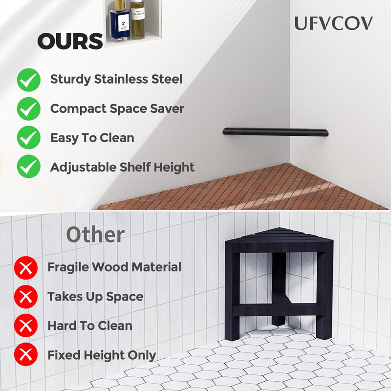 Heavy Duty Shower Foot Rest Bar 13in, 300 Lbs Capacity, Non-Slip & Rustproof Stainless Steel Shower Footrest for Shaving Legs, Wall Mounted Corner Shower Step for Small Bathrooms, Matte Black