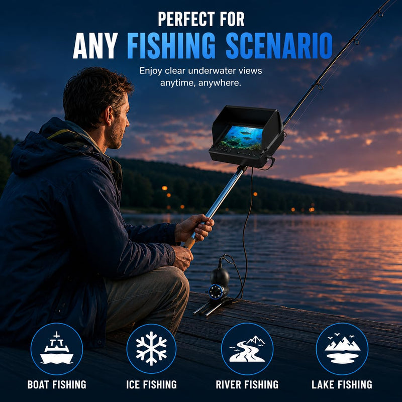 Underwater Fishing Camera with 4.3" IPS Screen, Waterproof 220°Ultra-Wide Infrared Night Vision Lens, 98ft Cable for Ice, Lake, Boat, Kayak Fishing Fishing camera 002