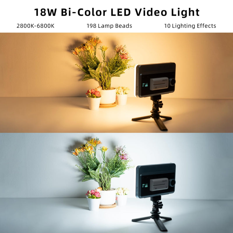 VILTROX 18W LED Video Light on Camera Light with App Control 2800K-6800K CRI95+ 198 LED Beads Cold Shoe Portable Photography Photo Lighting Panel Video Light with NP-F550 Rechargeable Battery