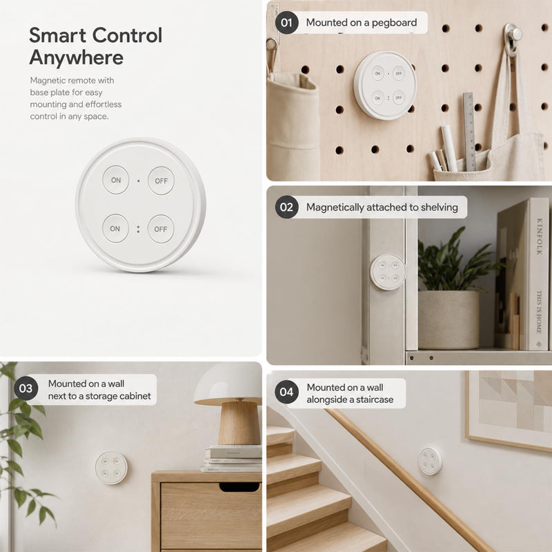 LoraTap Wireless Outlet (2 Pack) - Ergonomic Round Remote (Comfort Grip!) + Magnetic Wall Base - Stick & Grab, No Wall Damage - 15A/1875W 100ft Range - Control for Hard-to-Reach Sockets 2 Pack Slim Oval 15A Outlet